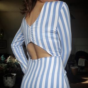 Women's Striped Long-sleeved Dress, Cut-out Lower Back